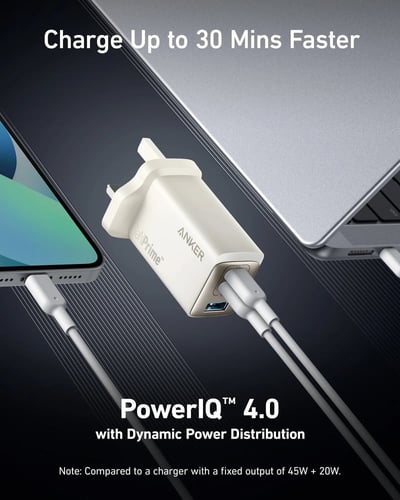 شاحن جداري أنكر بقوة 65 واط بمنفذين تايب سي بتقنية...