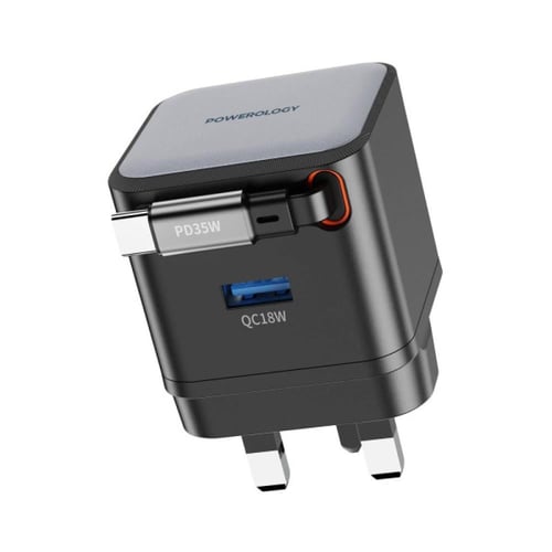 شاحن باورولوجي بقوة 35 واط بتقنية جان ومنفذين مع ك...