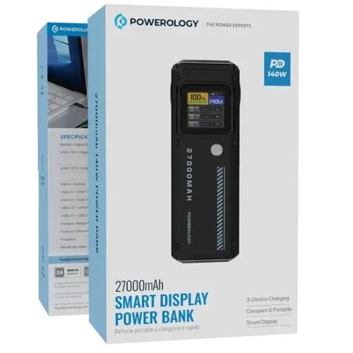 باورولوجي باور بانك 27000mAh مع شاشة ذكية - أسود