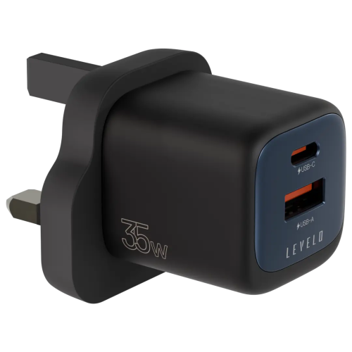 محول Levelo Vero GaN مزدوج المنافذ 35 واط - أسود /...