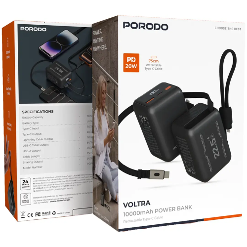 بورودو فولتر 10000mAh باور بانك مع كابل Type-C قاب...