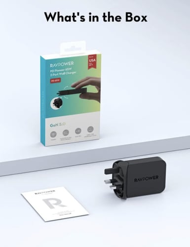 راف باور - فيش جداري نحيف بقوة 65 واط بمنفذين تايب...