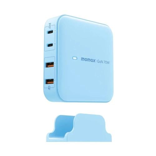موماكس - منصة مكتبية ONEPLUG بتقنية GaN بمنفذين USB-C ومنفذين USB بقوة 70 واط - ازرق