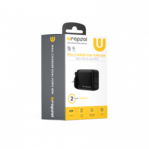 رابسول شاحن جداري منفذين 40 واط اسود