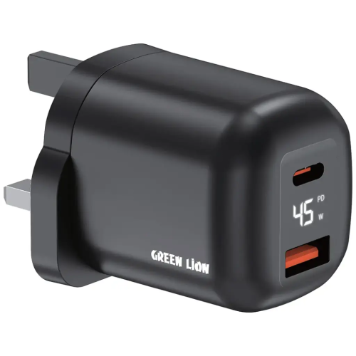 شاحن جداري سريع 45 واط بمنفذي USB-C وUSB-A أسود جر...