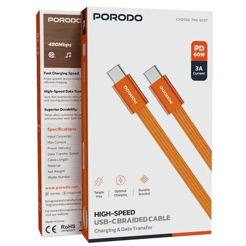 كابل بورودو USB-C مضفر عالي السرعة للشحن ونقل البي...