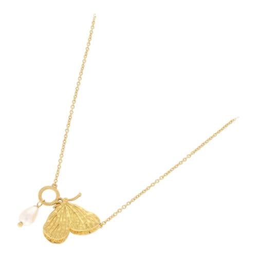 سلسال إنبثاق فراشة مطليه بالذهب مع تعليقة من اللؤل...