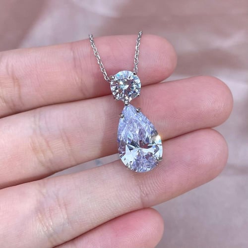 سلسال دمعة الألماس من الفضة الخالصة والكوبك زيركون