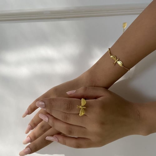 خاتم فراشة مطليه بالذهب