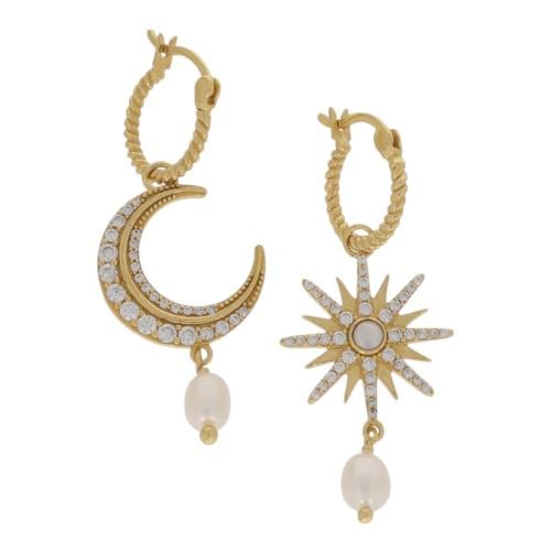 حلق شمسي وقمري من اللؤلؤ الزراعي مطليه بالذهب earr...