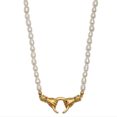 عقد سلام من حبات اللؤلؤ الزراعي مطلي بالذهب