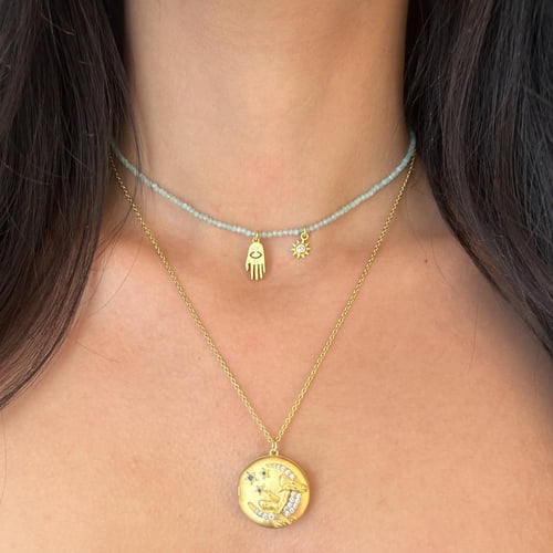 سلسال لوكت أنا والقمر مطلي بذهب عيار 18