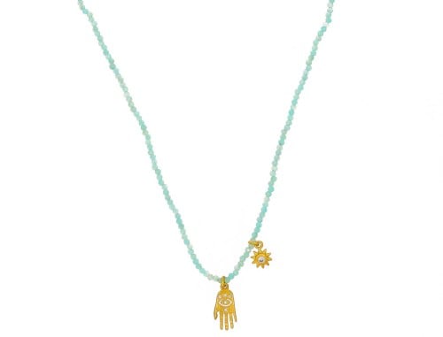 سلسال كف فاطمة مطلي بالذهب من حجر الأمازونايت السم...