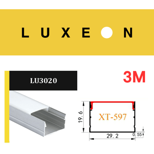 بروفايل المنيوم lu3020 - طول 3 متر - ظاهر - مجرى ش...
