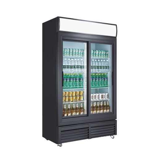 ثلاجة عرض بابين سحاب زجاج - اسود