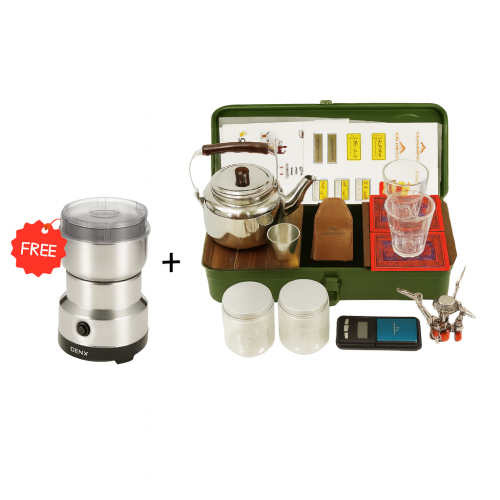 طقم للرحلات لتحضير الشاي والقهوة مع مطحنة مجانا