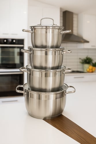 طقم قدور استانلس استيل 8 قطع بضمان 10 سنوات