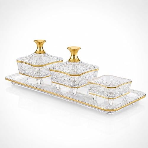 طقم تمريات وعلب ضيافة اكريلك مذهب (6 قطع)
