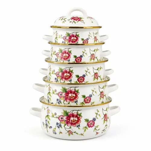 Set of enamel-coated cookware (10 pieces) - classi...