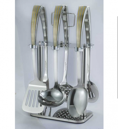 طقم ملاعق مطبخ أستيل مع ستاند 7 قطع