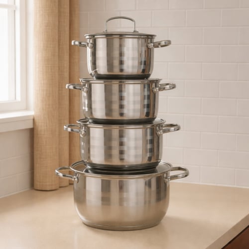 طقم قدور استانلس استيل 8 قطع بضمان 10 سنوات