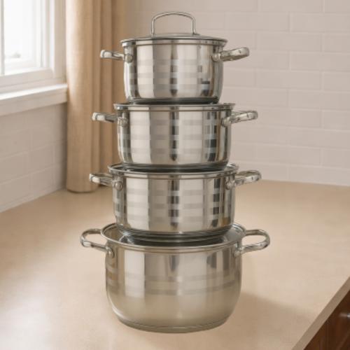 طقم قدور استانلس استيل 8 قطع بضمان 10 سنوات