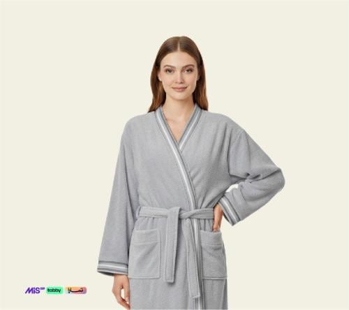 روب حمام بحافة شريطية كبار قطعة واحدة لارج رصاصي