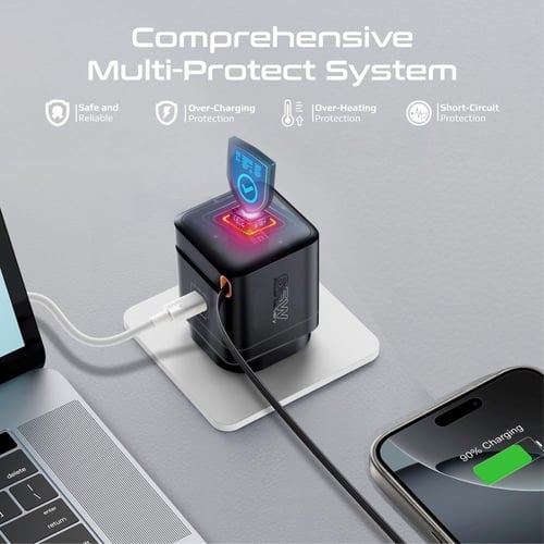 بروميت - شاحن GaN فائق السرعة بقوة 65 واط مع كابل...