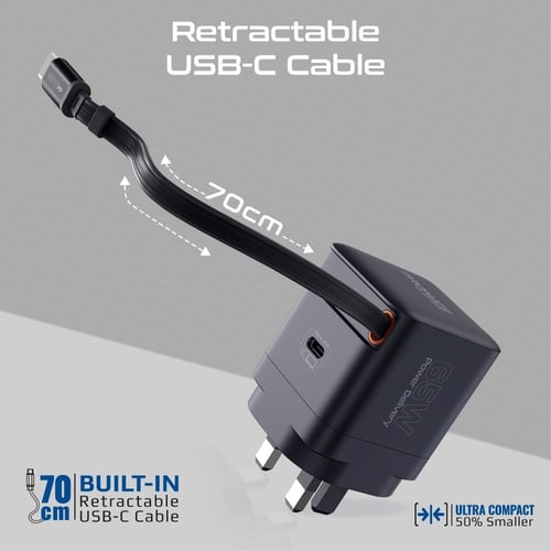 بروميت - شاحن GaN فائق السرعة بقوة 65 واط مع كابل...