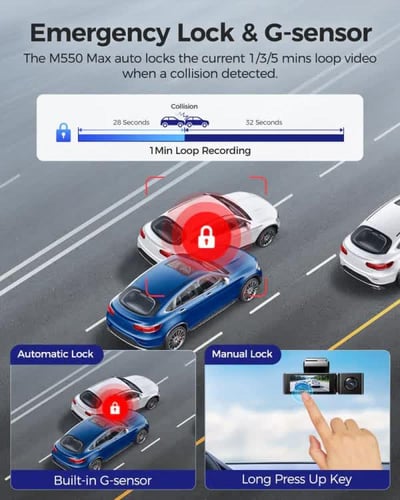 ازدوم - داش كام AZDOME M550 Max ثلاث كاميرات أمامي...