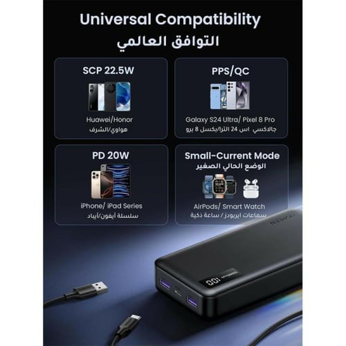 يوجرين - باور بانك 20000 مللي أمبير - 3 منافذ - أس...
