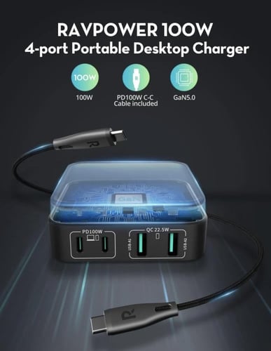 راف باور - منصة شحن بقوة 100 واط بمنفذين تايب سي و...