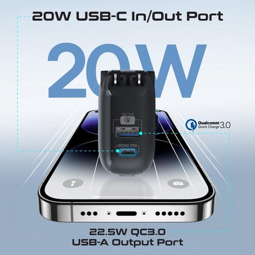 بروميت - شاحن حائط وبطارية متنقلة فائقة الصغر وسري...