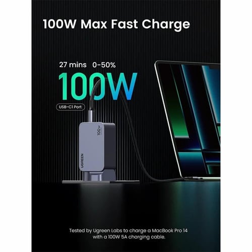 يوجرين - شاحن جداري نيكسود بمنفذين USB-C وبمنفذ US...