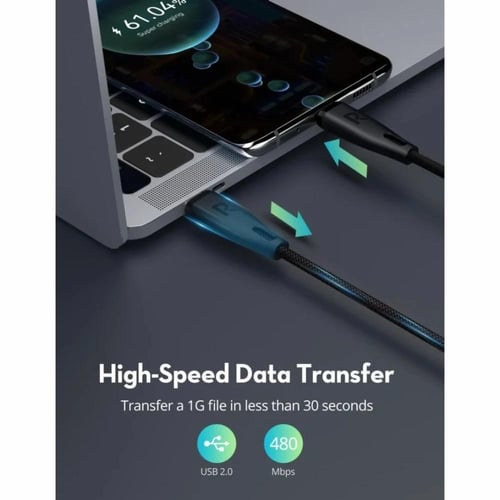 راف باور - كيبل شحن نايلون من USB-A سي إلى لايتنين...