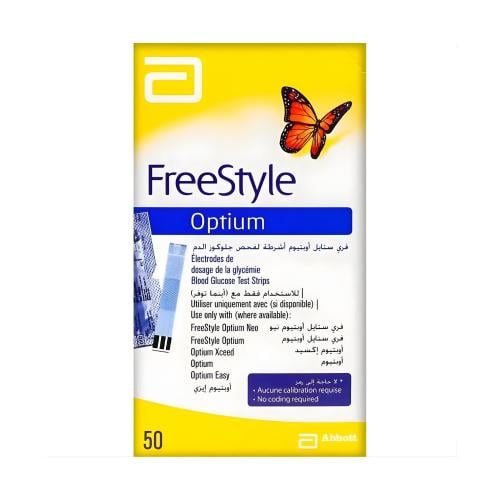 شرائط قياس السكر فري ستايل اوبتيوم – 50 قطعة