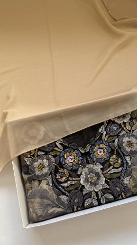 قطن لندني شغل خياط يدوي تطريز وخرز مع شيلة سادة