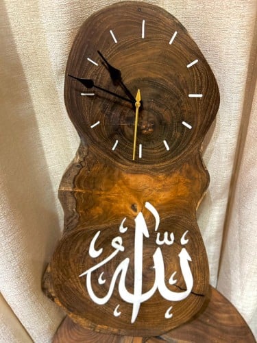 ساعة حائط خشب بلفظ الجلالة