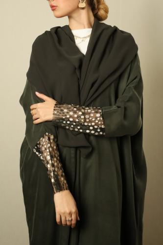 حرير مغسول مع كم دانتيل