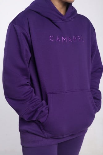 هودي نسائي / رجالي بياقة كبيرة بنفسجي