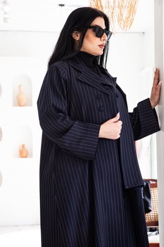 عباية كتان مقلم 3 قطع بتصميم رائع