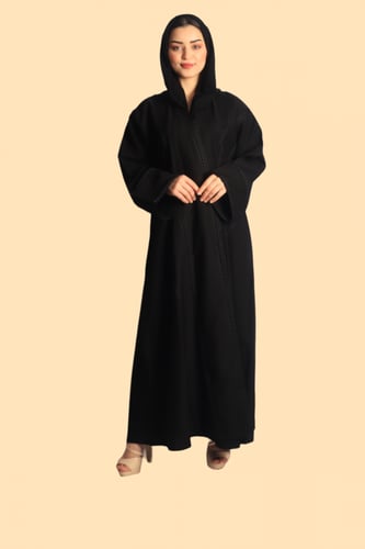 عباية سوداء كتان بتصميم مميز