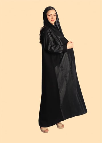 عباية سوداء كتان مع جاكار بتصميم مميز