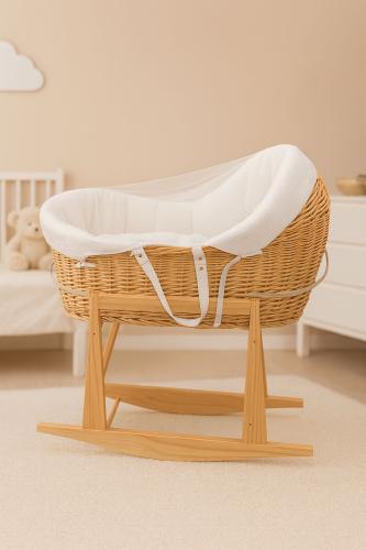 سلة موسى مع حامل هزاز خشبي