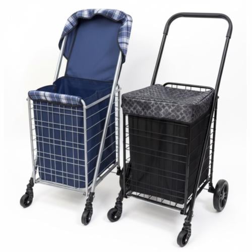 عربة تسوق قابلة للطي مع كفرات بألوان مختلفة