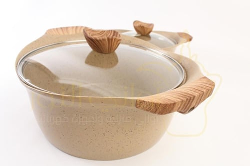 طقم قدور جرانيت بيج فاخر 9 قطع غطاء زجاج