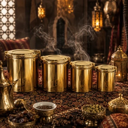 طقم علب سكر و شاي و بهارات ستانلس ستيل – ذهبي | 4...