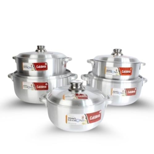 طقم قدور باكستاني عريض المنيوم ثقيل 5 مقاسات