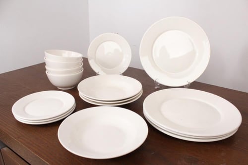 طقم سفرة بورسلان 16 قطعة أبيض سادة فاخر