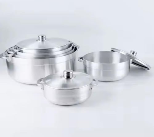 طقم قدور المنيوم عريض ثقيل 6 قطع احجام كبيرة